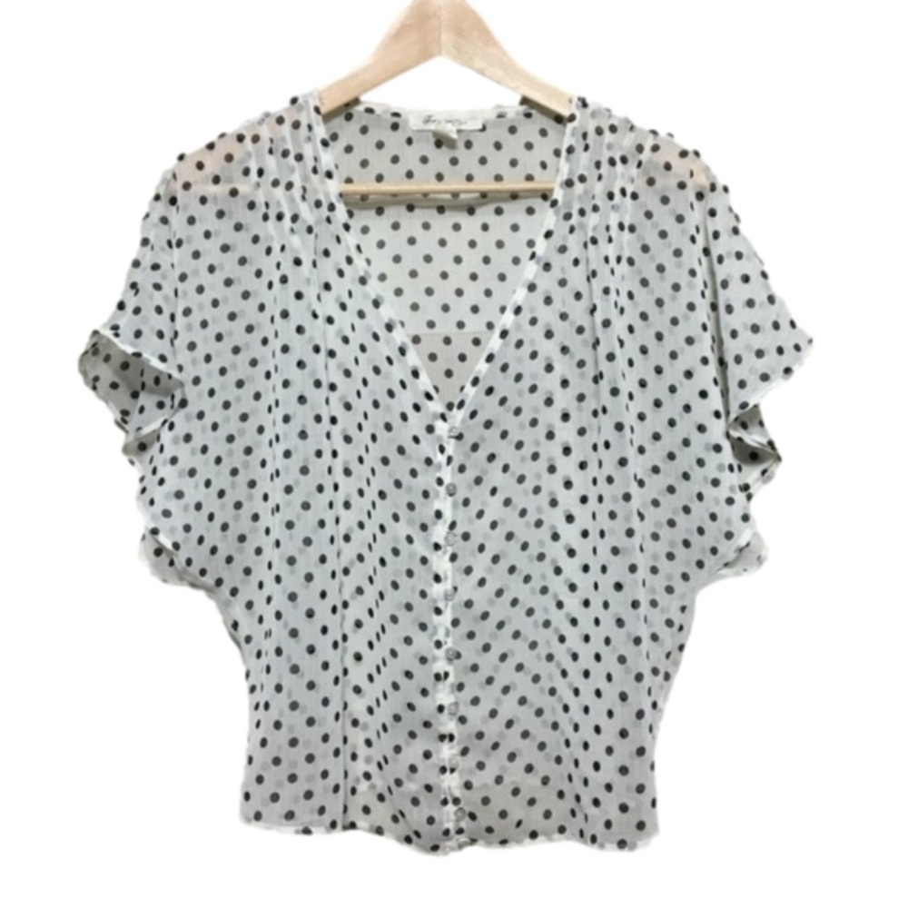 𝅺Forever 21 Sheer Flutter Sleeve Polka dot blouse Size small